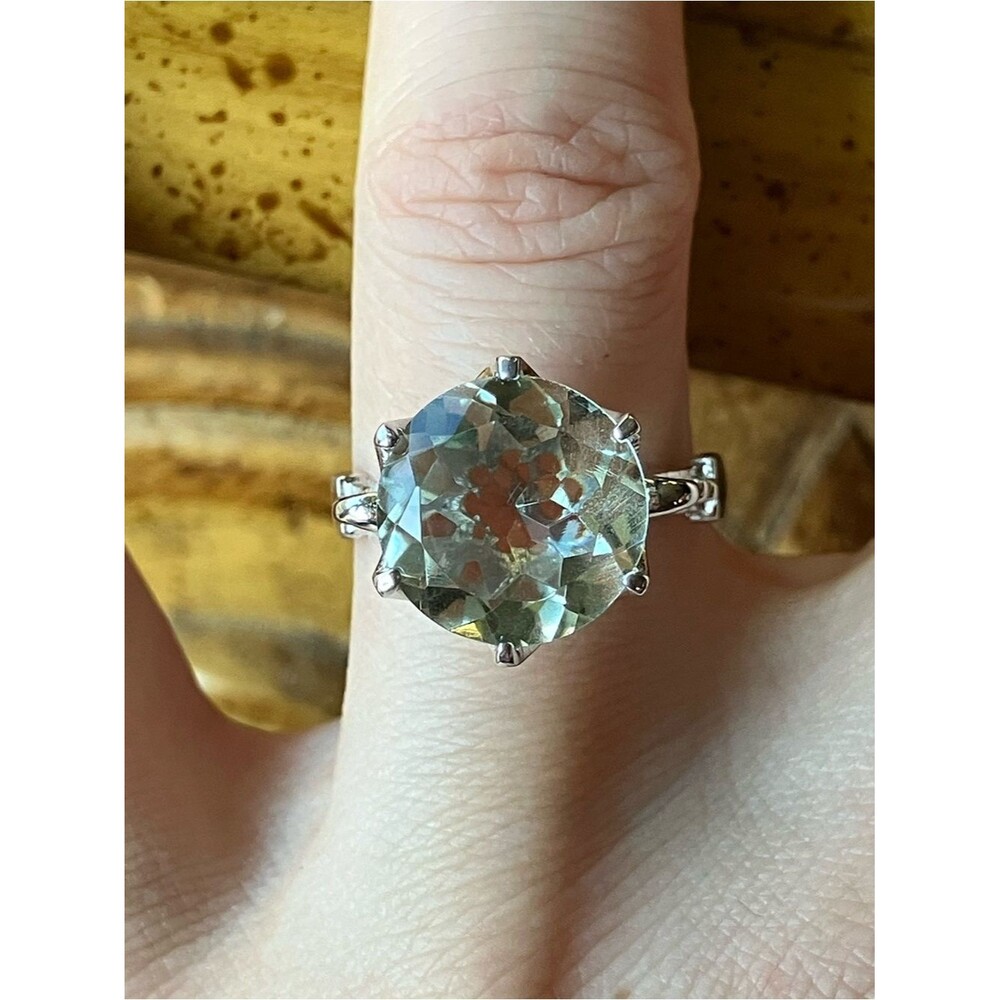 Natural Prasiolite Green Amethyst Sterling Silver Ring Size 8